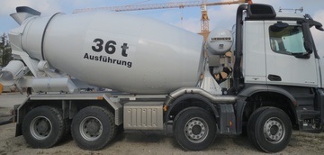 Increase of the total permissible load of mixers for concrete with 4 axes from 32t to 36t